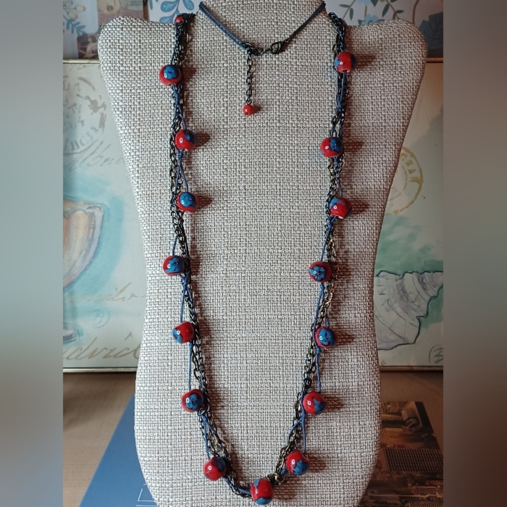 Multi-Strand Handmade Ceramic Bead Necklace ❤️💙💫